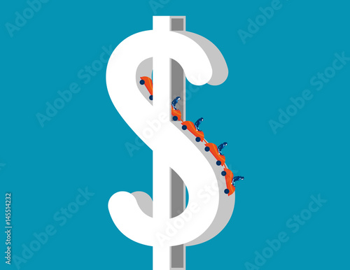 Roller coaster on dollar sign depicting up and downs of business. Concept business illustration. Vector metaphor business.