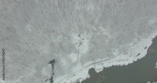 Ural forest, rock, mountain and river. Aerial view photo