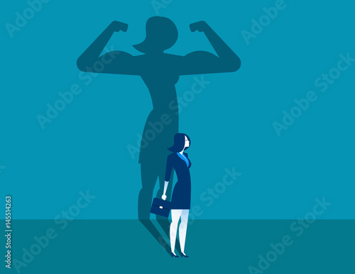 Businesswoman with a shadow and career strength. Concept business illustration. Vector character and abstract.
