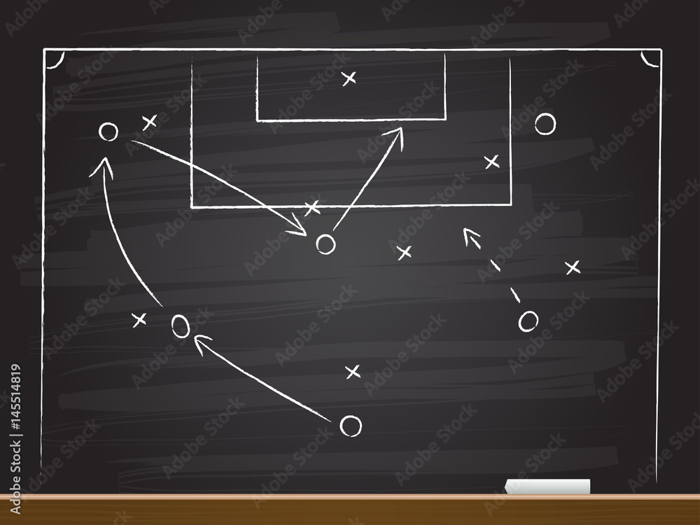 Chalk hand drawing with soccer game strategy. Vector illustration. Chalk hand drawing with soccer game strategy. Vector illustration.