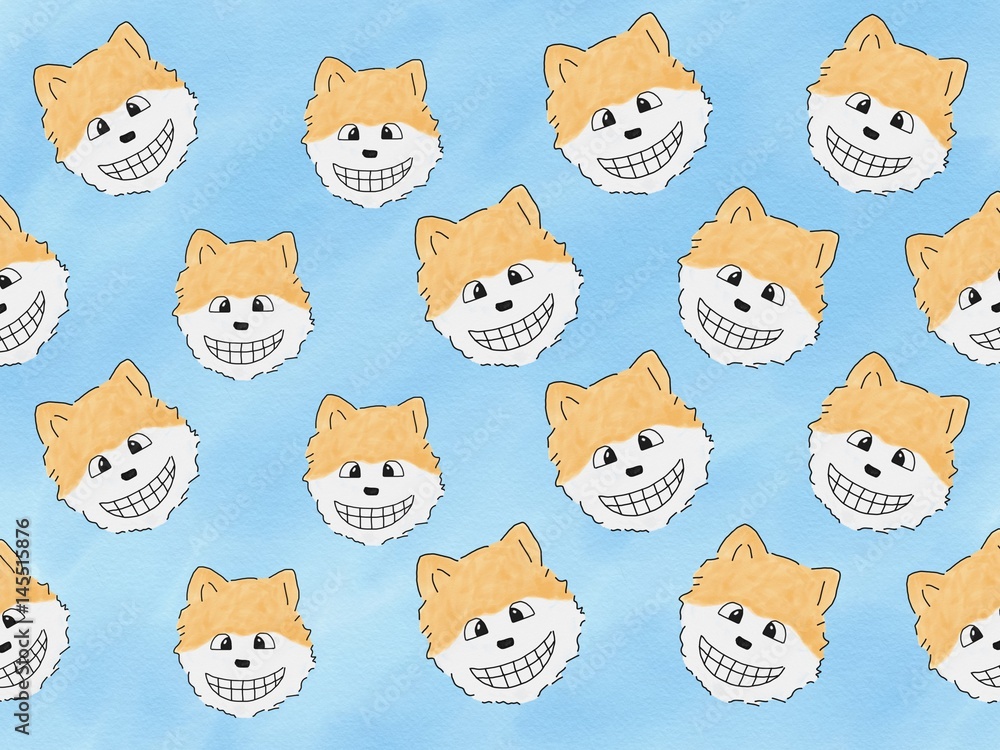 abstract hand draw sketch doodle pomeranian dog smile face on blue background, illustration, watercolor paint style, digital art, children cartoon book style abstract hand draw sketch doodle pomeranian dog smile face on blue background, illustration, watercolor paint style, digital art, children cartoon book style