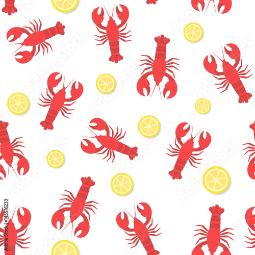 red lobster and lemon flat seamless pattern