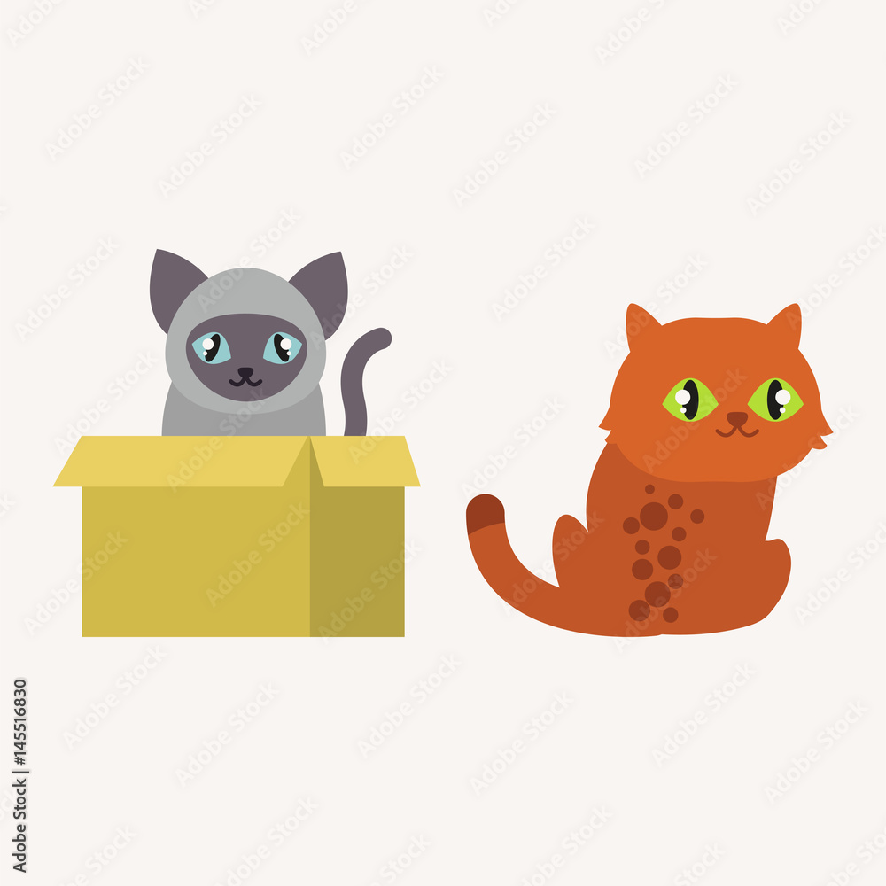 Fototapeta premium Cute cats character different pose funny animal domestic kitten vector illustration.