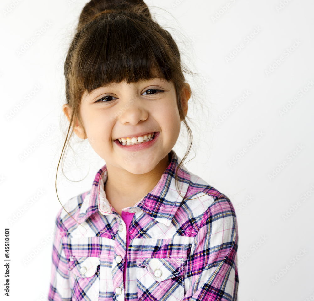 Schoolgirl Smiling Portrait Studio Shoot on White Background Schoolgirl Smiling Portrait Studio Shoot on White Background