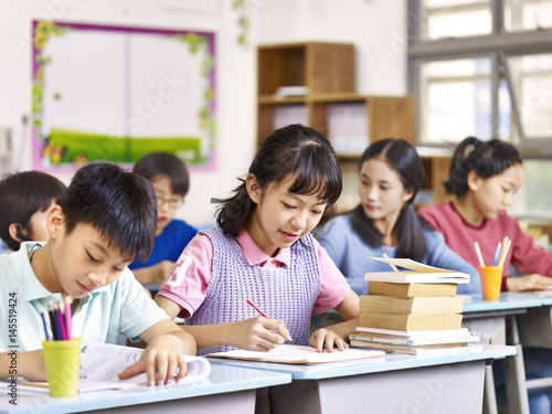 Photography asian elementary students in class