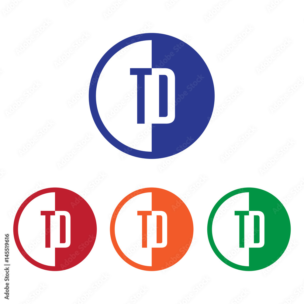 TD initial circle half logo blue,red,orange and green color TD initial circle half logo blue,red,orange and green color