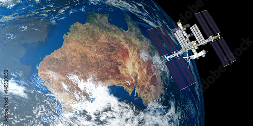 Extremely detailed and realistic high resolution 3D image of ISS - international space station orbiting Earth. Shot from outer space. Elements of this image are furnished by NASA.