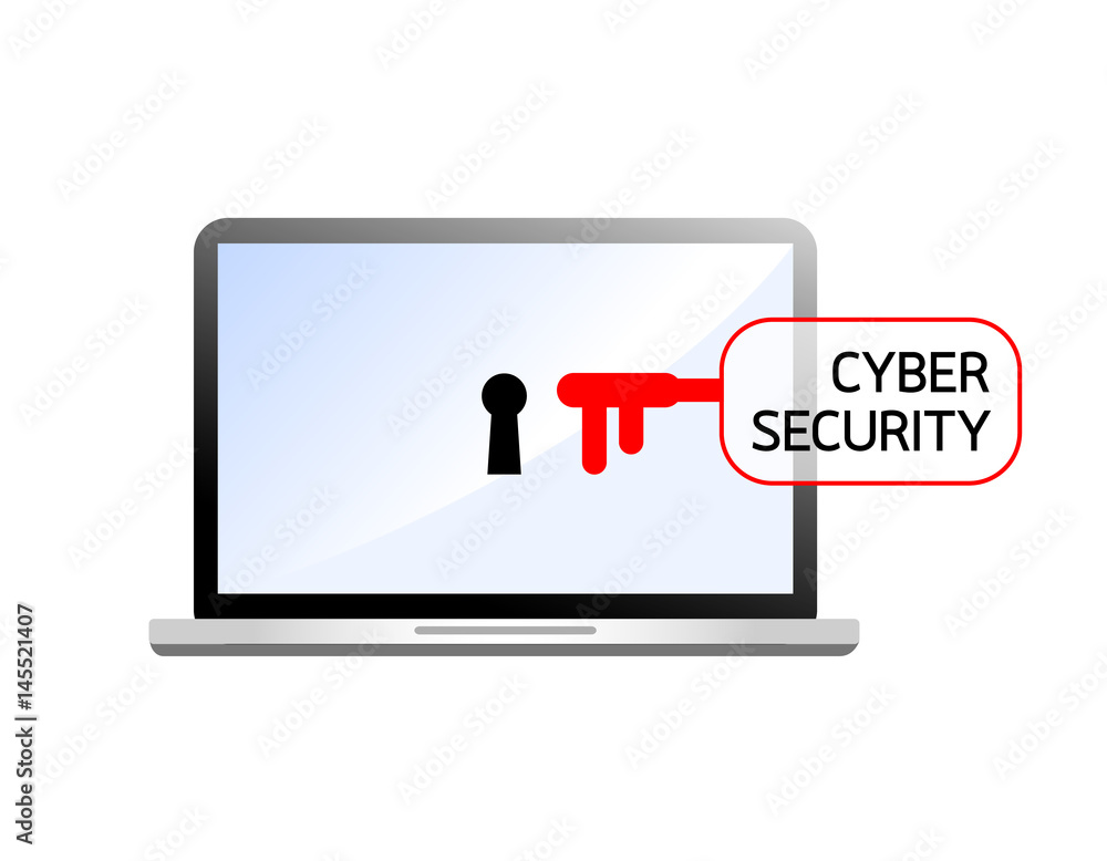 Cyber security key unlock laptop. computer security concept. Icon design, illustration isolated on white background. Cyber security key unlock laptop. computer security concept. Icon design, illustration isolated on white background.