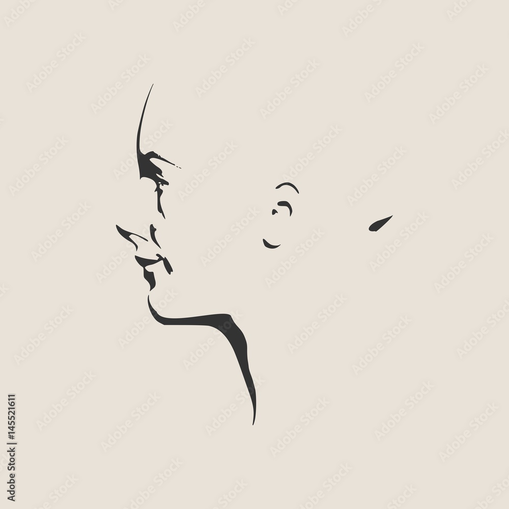 Face side view. Elegant silhouette of a female head. Vector Illustration. Monochrome gamma. Face side view. Elegant silhouette of a female head. Vector Illustration. Monochrome gamma.