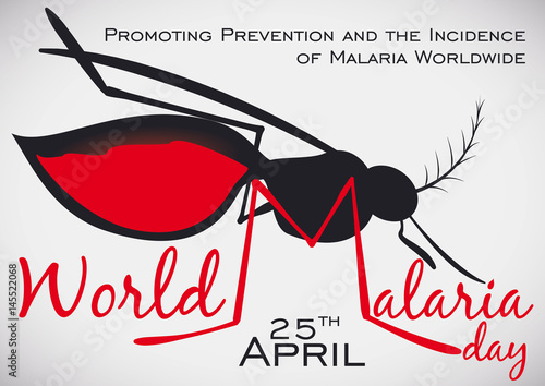 Commemorative Design with Mosquito Silhouette for World Malaria Day Celebration, Vector Illustration