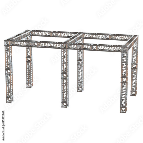 Steel truss girder rooftop construction. 3d render isolated on white