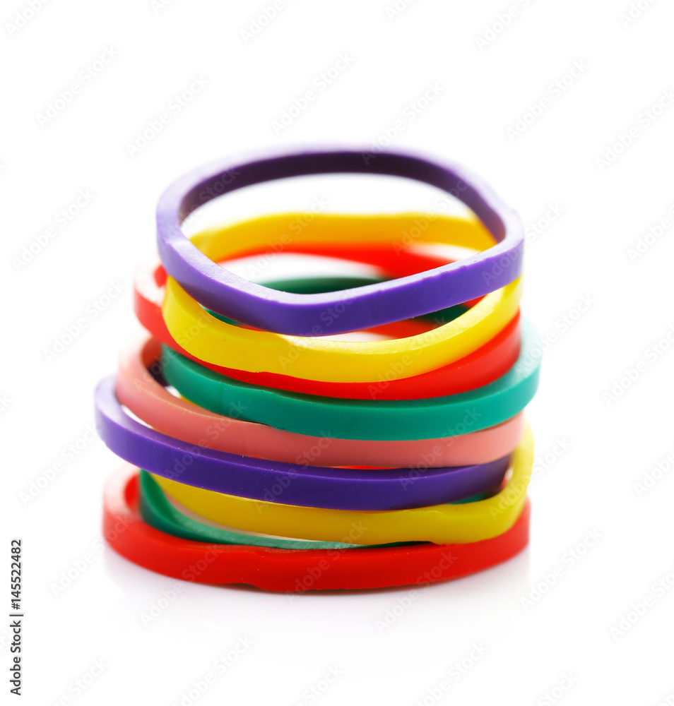 Rubber band tower on isolated white background Rubber band tower on isolated white background