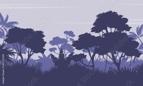 Silhouette of forest on purple background