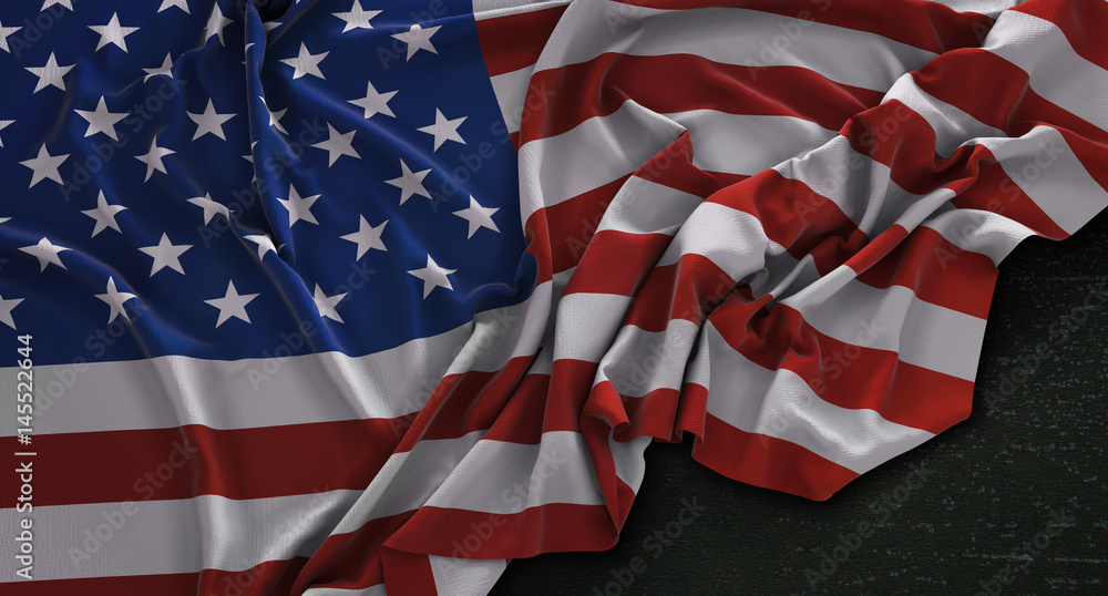 America USA Flag Wrinkled On Dark Background 3D Render
