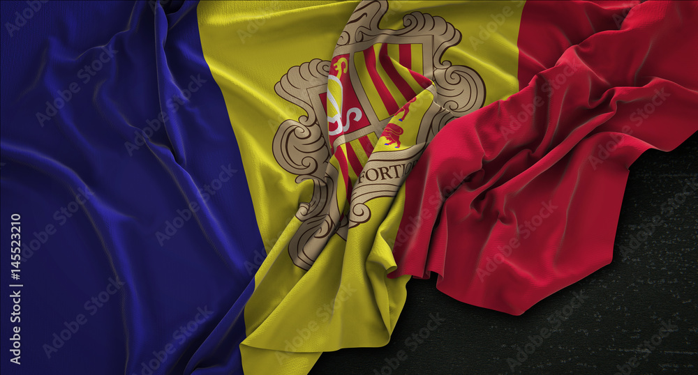 Fototapeta premium Andorra Flag Wrinkled On Dark Background 3D Render