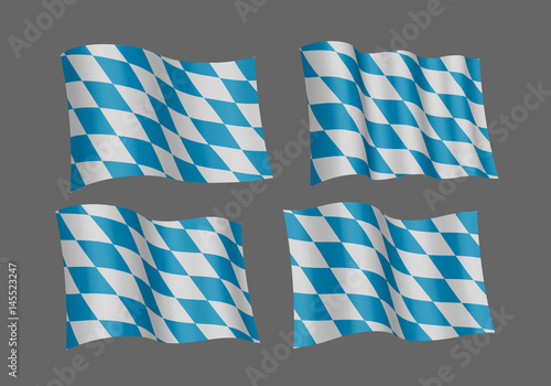 Bavarian official flag, symbol, banner, element. Oktoberfest checkered background with blue and white rhombus. Correct colors. Flag of Bavaria waving on white background, vector illustration
