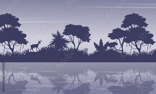 Collection jungle scenery with tree silhouettes