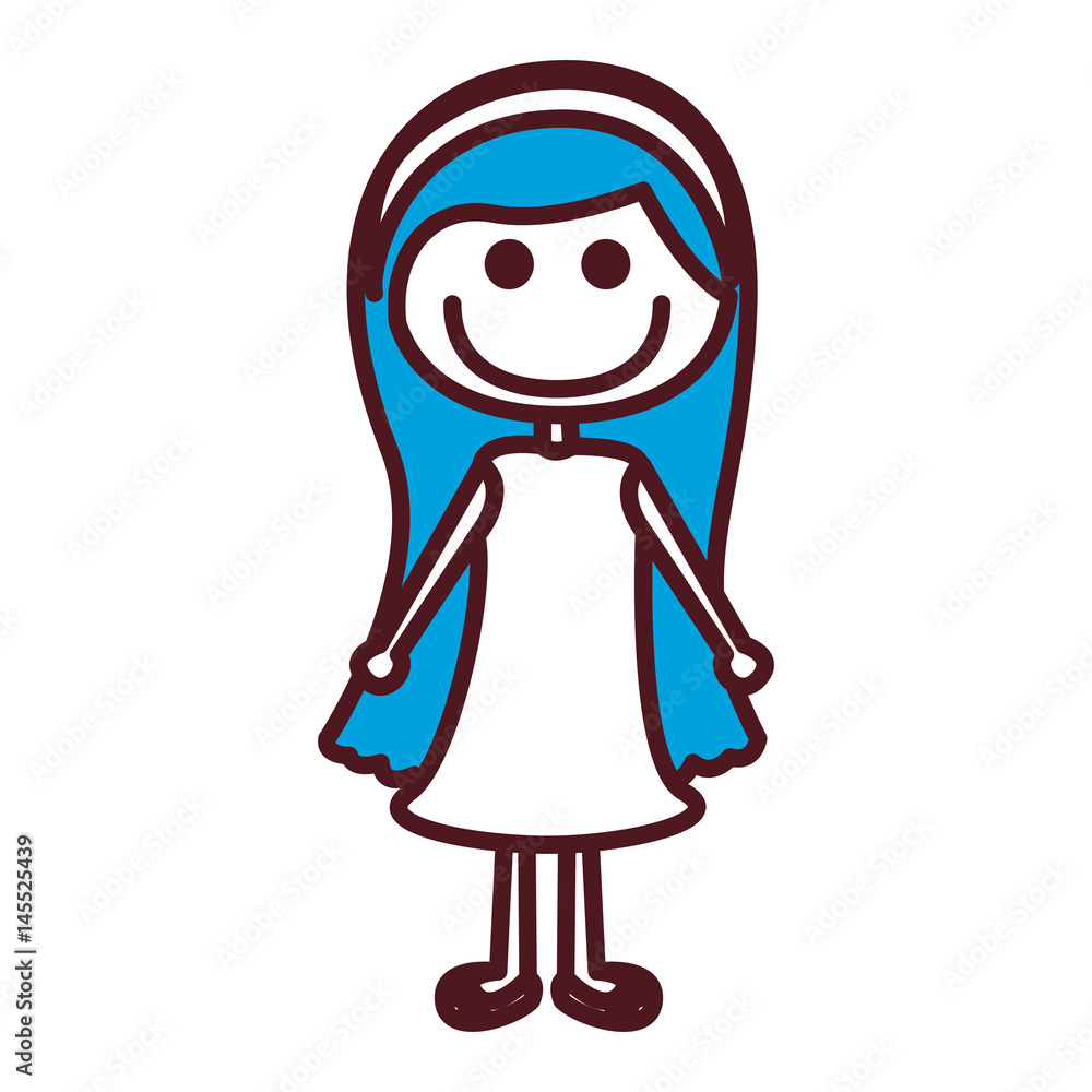 hand drawing silhouette blue long hair girl with dress vector illustration hand drawing silhouette blue long hair girl with dress vector illustration