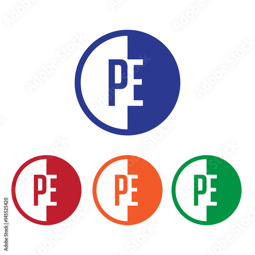 PE initial circle half logo blue,red,orange and green color