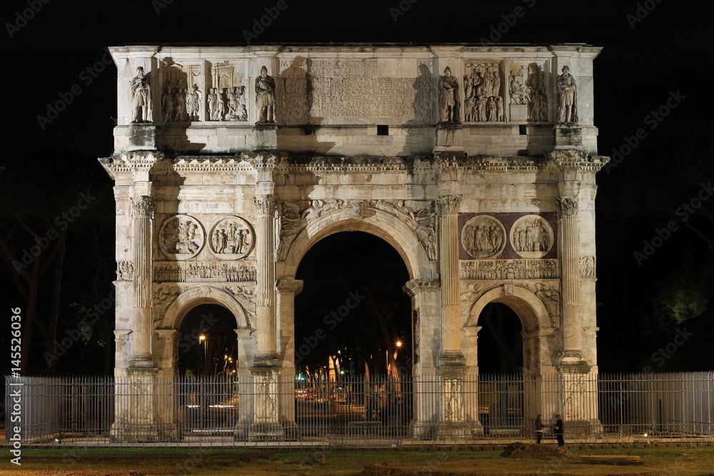 The Arch of Constantine in Rome by night