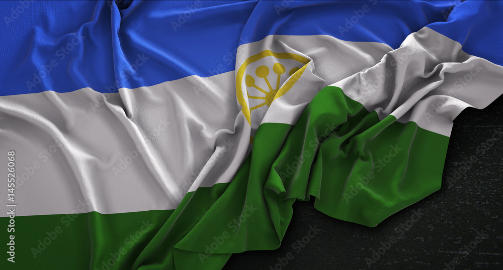 Obraz premium Bashkortostan Flag Wrinkled On Dark Background 3D Render