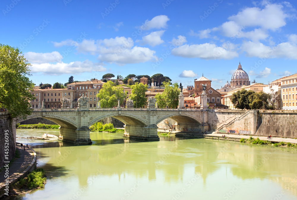 Rome panorama of St Peter's Basilica and river Tiber Rome panorama of St Peter's Basilica and river Tiber