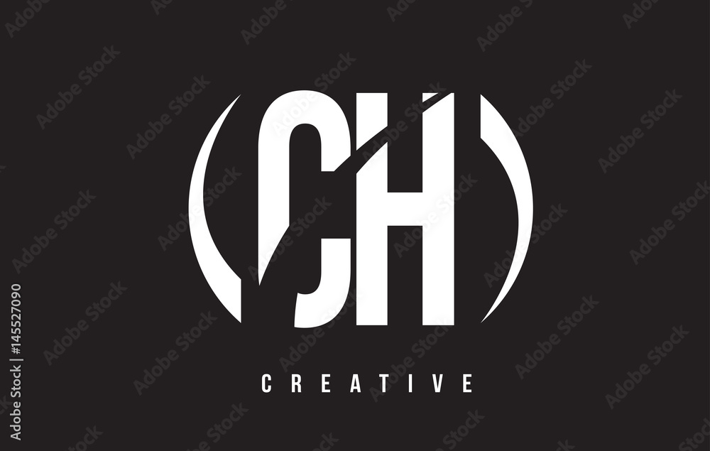 Obraz premium CH C H White Letter Logo Design with Black Background.