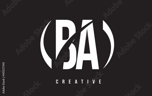 BA B A White Letter Logo Design with Black Background.