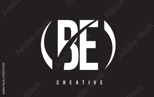 BE B E White Letter Logo Design with Black Background.