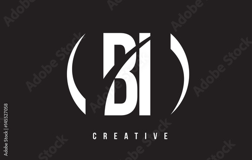 BI B I White Letter Logo Design with Black Background.