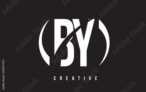 BY B Y White Letter Logo Design with Black Background.