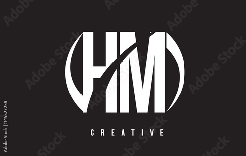 HM H M White Letter Logo Design with Black Background.