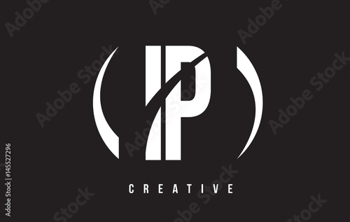 IP I P White Letter Logo Design with Black Background.