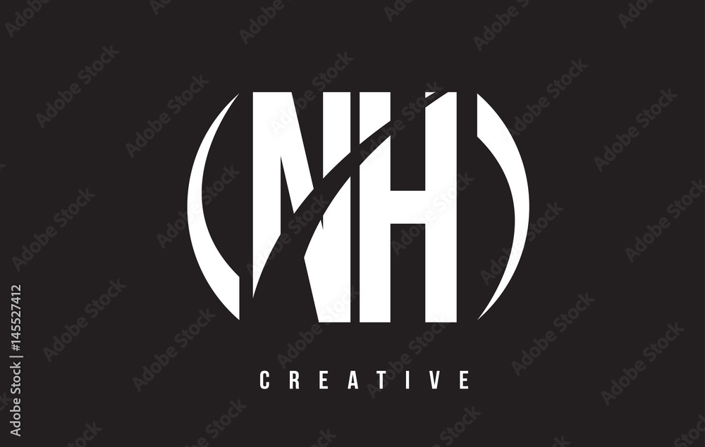 NH N H White Letter Logo Design with Black Background.