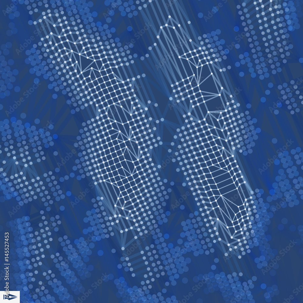 Fototapeta premium Lattice Structure. Science or Technology Background. Graphic Design. 3D Grid Surface. Abstract Vector Illustration.