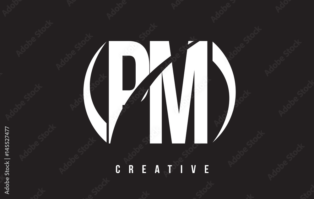 PM P L White Letter Logo Design with Black Background.