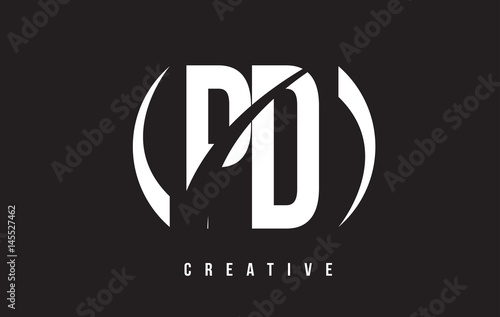 PD P D White Letter Logo Design with Black Background.