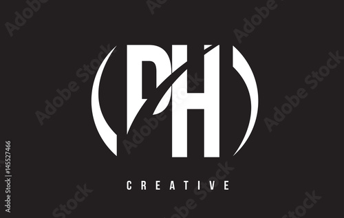 PH P H White Letter Logo Design with Black Background.