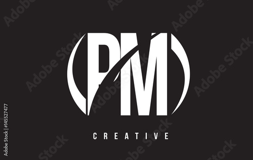 PM P L White Letter Logo Design with Black Background.