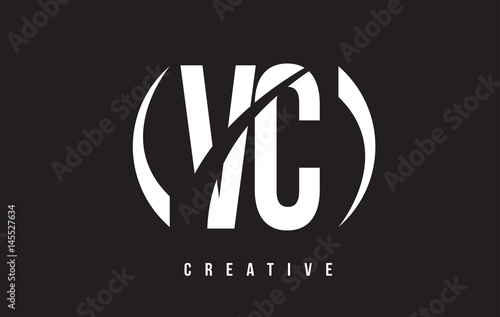 VC V C White Letter Logo Design with Black Background.