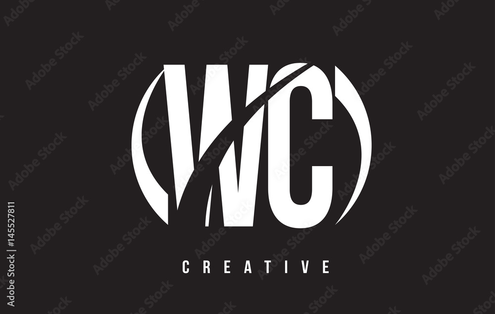WC W C White Letter Logo Design with Black Background.
