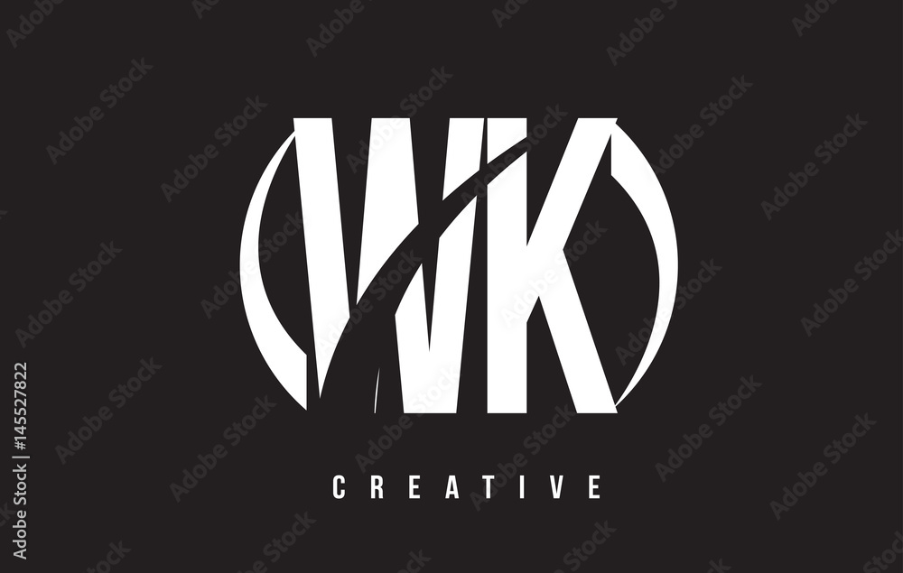 WK W K White Letter Logo Design with Black Background. WK W K White Letter Logo Design with Black Background.