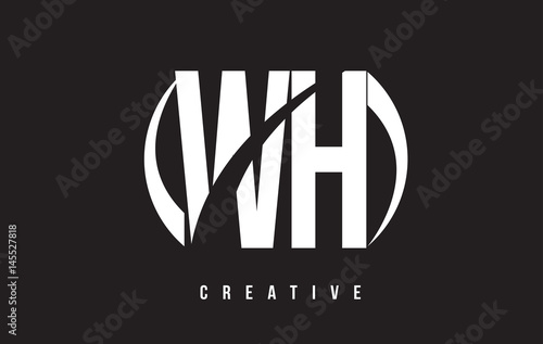 WH W H White Letter Logo Design with Black Background.