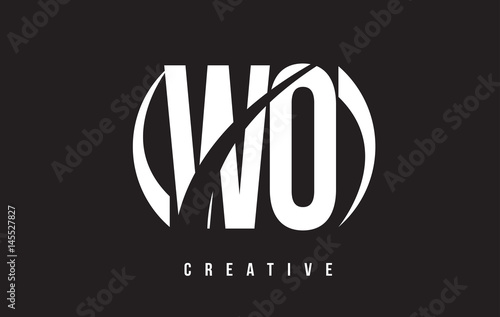 WO W O White Letter Logo Design with Black Background.