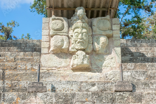 Carved stones at the  Mayan ruins in Copan Ruinas  Honduras