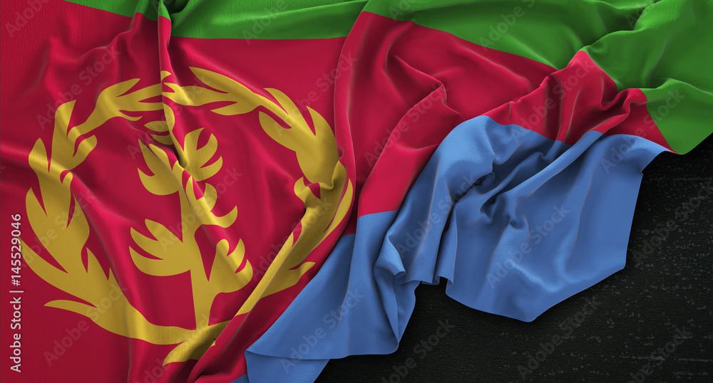 Eritrea Flag Wrinkled On Dark Background 3D Render
