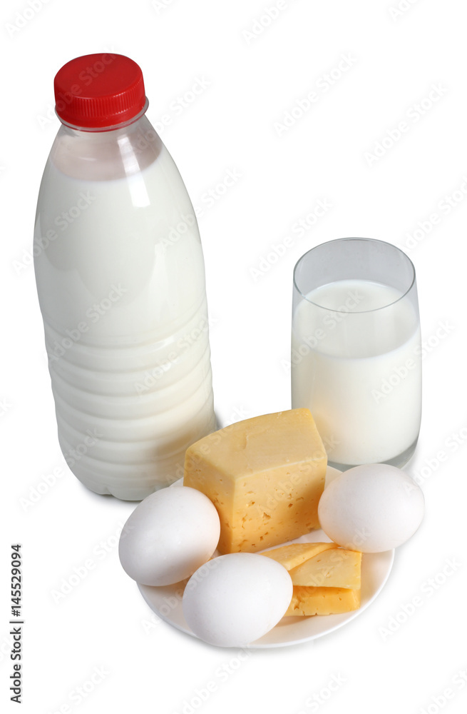 Cheese with milk on white background Cheese with milk on white background