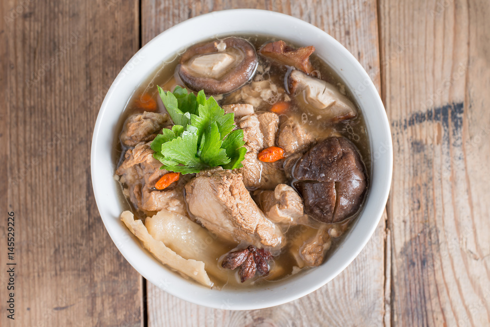 Braised pork ribs chinese medicine. Top view. Braised pork ribs chinese medicine. Top view.