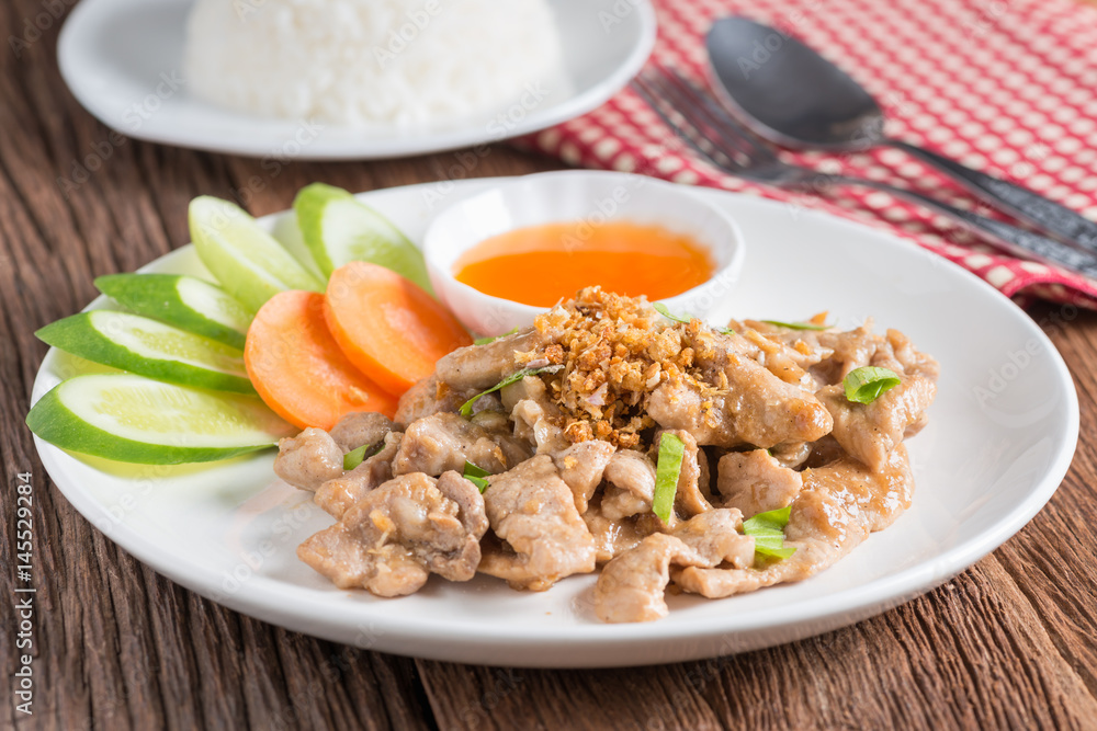Fried pork with garlic. Fried pork with garlic.