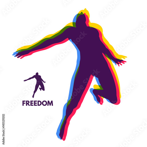 Silhouette of a jumping man. Freedom concept. Vector Illustration.
